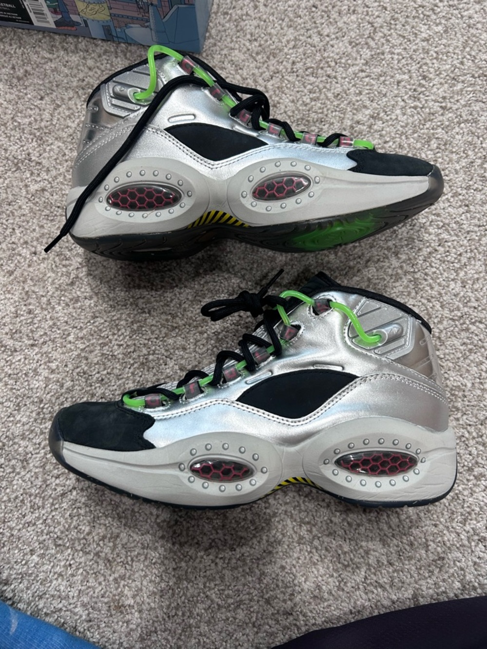 Reebok Silver Black Athletic High-Top Sneakers with Neon Green Accents